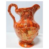 Vintage ceramic red orange gold drip pitcher
