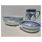 Marked pottery dish trio