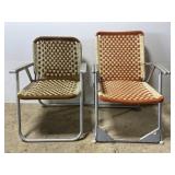 Lot of 2 vintage macrame aluminum lawn chairs