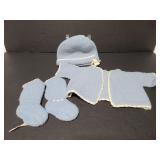 Vintage knit baby bonnet, booties and sweater