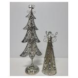 Metal tree and angel holiday decor
