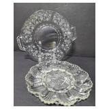 Two clear glass serving pieces
