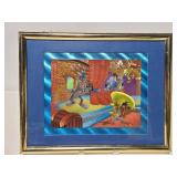 Foil Looney Tunes art, framed