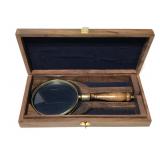 Large vintage magnifying glass with wooden case
