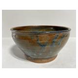 Handmade teal & orange pottery bowl