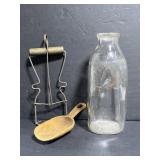 Lot of 3 vintage wood & glass items