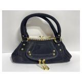 Black genuine suede & gold rhinestone handbag