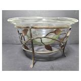 Glass bowl vase with metal stand