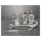 Vintage glass shakers, spoons and mini vase