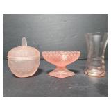 Three pink glass pieces
