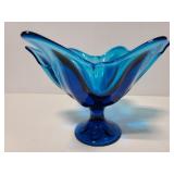 Large blue flower shaped viking glass bowl