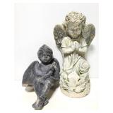 Two vintage painted cement angel statues