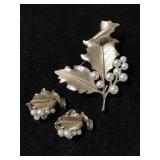 Signed Trifari brooch and earring set