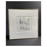 Framed S. Janish orchids etching
