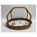 Antique ceramic bottom wicker basket