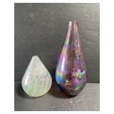 Pair of iridescent glass teardrop vases
