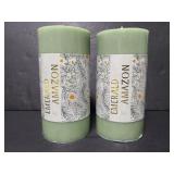 Two Emerald Amazon pillar candles