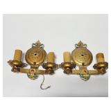 Pair of art deco double bulb wall light fixtures