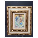 Signed/framed clown oil painting
