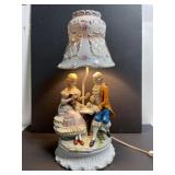 Victorian courting porcelain lamp & shade