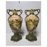 Pair of huge hand painted marked vases