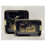 Pair of Japanese gold & black lacquer trays