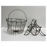 Pair of vintage metal basket and rack