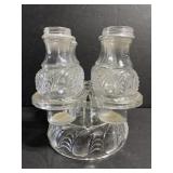 Antique cut glass spice jar caddy