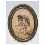 Metal framed kids under umbrella print