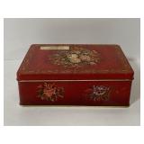 Vintage red floral hinged tin