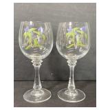 Pair of painted blue flower wine glasses