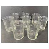 Set of 8 vintage etched glass drinking glasses