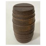 Small wooden barrel coin bank