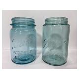 Pair of vintage blue ball glass mason jars