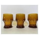Lot of 3 vintage Amber drinking glasses