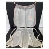 Lot of 2 vintage linen & lace aprons