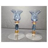 Pair of art glass candlestick holders