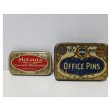 Small Meloids and Office Pins vintage tins