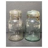 Pair of old atlas glass mason jars