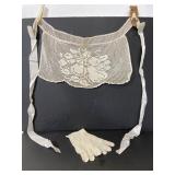 Crotchet lace half apron and glove pair