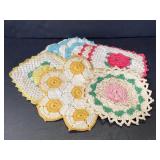 Collection of vintage crotchet doilies pot holders
