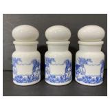 Vintage Belgian milk glass spice canisters