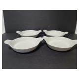 Set of four ceramic white 2 handle dishes