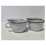 Four porcelain enamel cups and bowls