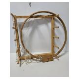 Wood loom piece and large embroidery hoop