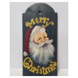 Painted wood Merry Christmas Santa Claus plaque