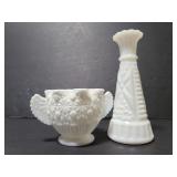 Milk glass vase and sugar bowl
