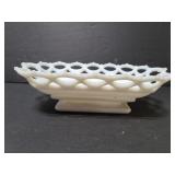 Milk glass basket weave dish