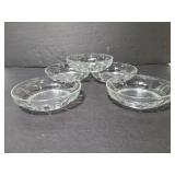 Five Arcoroc glass bowls