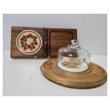 Two vintage wood & tile cheese boards